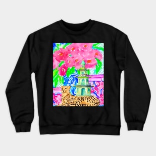 Watercolor pagoda and cheetah Crewneck Sweatshirt